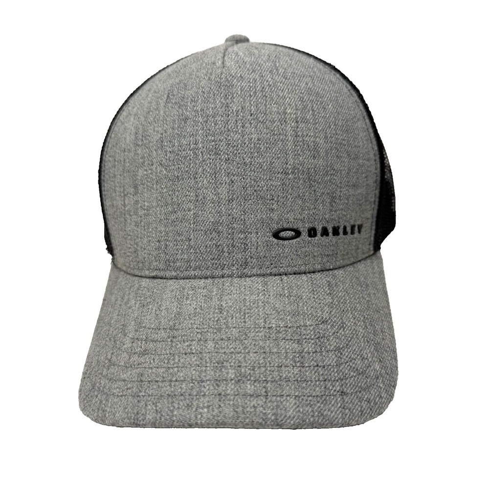 Oakley Mens Hat Gray Black Logo Classic Mid Snap Mesh Performance Fit Adjustable